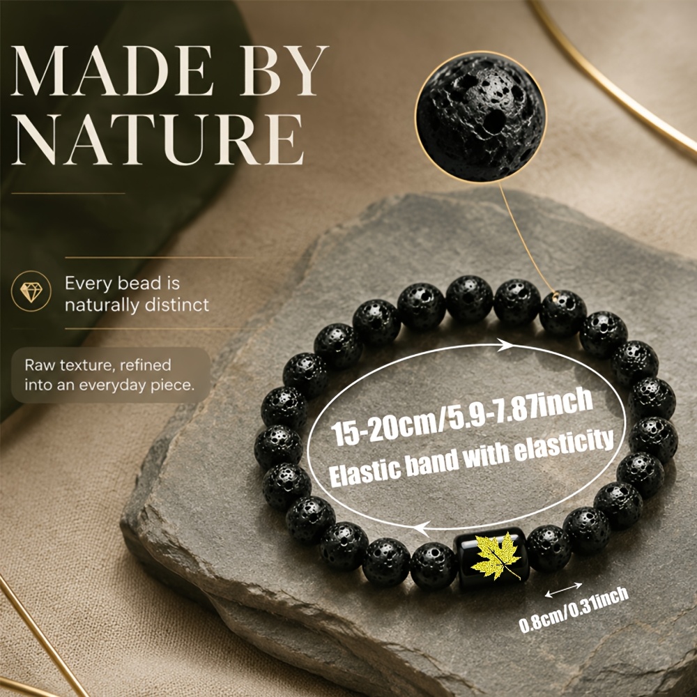 Women's Natural Stone Beaded Bracelet with Golden Leaf Accent
